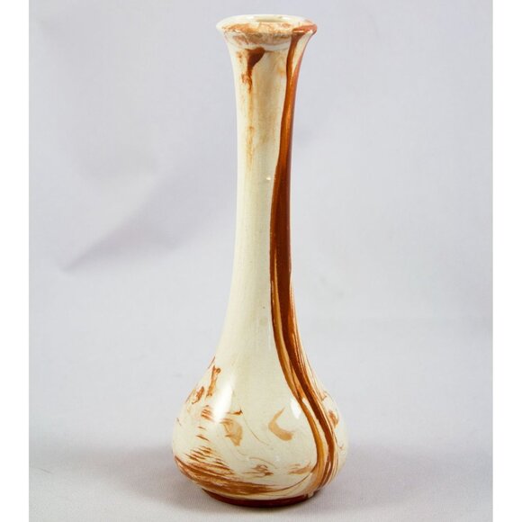 Alaska Clay Ceramic By Pool Cream/Brown Swirl Bud Vase 6.25" Signed AS IS - Picture 3 of 7